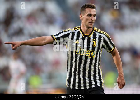 Arkadiusz Milik de la Juventus FC fait des gestes lors du match amical entre la Juventus FC et la Juventus Next Gen Banque D'Images