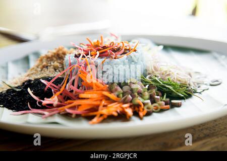 Khao Yam est une salade de riz du sud de la Thaïlande servie avec divers ingrédients locaux. Banque D'Images