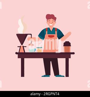 Barista faisant du café dans une conception vectorielle de café Illustration de Vecteur