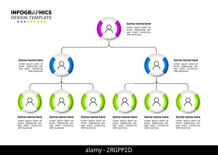 Modèle infographique. Hiérarchie de l'entreprise avec trois niveaux et personnes. Illustration vectorielle Illustration de Vecteur