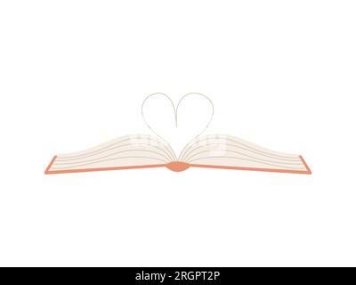 Livre ouvert avec des pages pliées en forme de coeur. Le livre est un symbole de connaissance, d'apprentissage. Un concept pour les amateurs de lecture, de littérature et d'apprentissage. Illustration de Vecteur