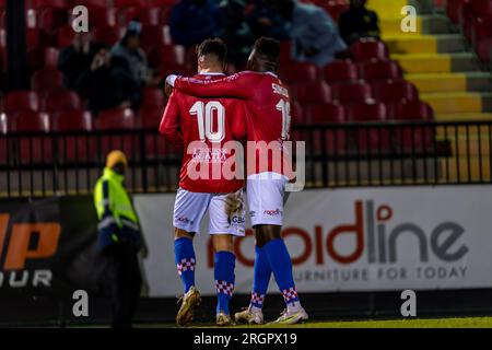 10 août 2023. Melbourne Knights football Club, Victoria, Australie. Melbourne Knights vs Lions FC lors de la manche de la coupe d'Australie 32 au Melbourne Knights football Club, Sunshine North. Banque D'Images