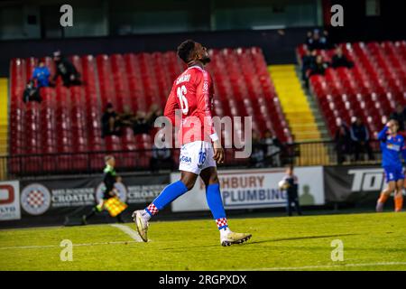 10 août 2023. Melbourne Knights football Club, Victoria, Australie. Melbourne Knights vs Lions FC lors de la manche de la coupe d'Australie 32 au Melbourne Knights football Club, Sunshine North. Banque D'Images