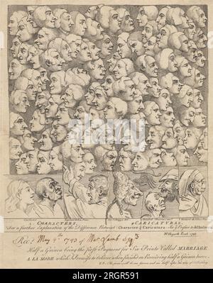 Personnages et caricatures : billet d'abonnement pour 'Marriage à la mode' 1743 par William Hogarth Banque D'Images