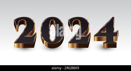 2024 en noir et or avec style 3D isolé sur fond blanc. Bonne année 2024 Design Illustration de Vecteur