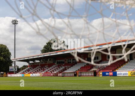 Vue générale du stade vide de Lamex. Stade du Stevenage football Club. Banque D'Images