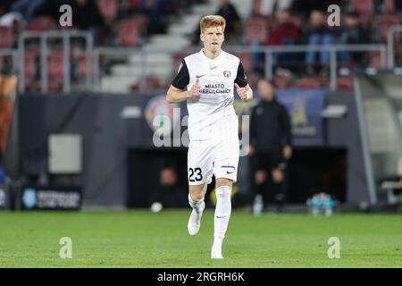 Jordan Majchrzak de Puszcza Niepolomice vu lors du match de football polonais PKO Ekstraklasa League 2023/2024 entre Puszcza Niepolomice et Stal Mielec au stade de Cracovia. Score final ; Puszcza Niepolomice 1:0 Stal Mielec. Banque D'Images