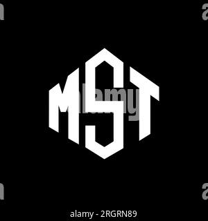 Logo de lettre MST avec forme de polygone. Conception de logo en forme de polygone et de cube MST. Modèle de logo vectoriel hexagone MST couleurs blanches et noires. MST monogr Illustration de Vecteur