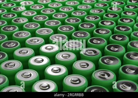 Arrangement de batteries au lithium vert. illustration 3d. Banque D'Images