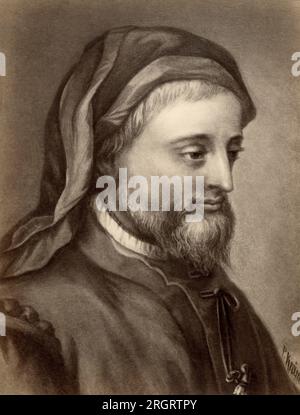 Angleterre : c. 1380 dessin de Geoffrey Chaucer, poète anglais et connu comme le père de la littérature engish Banque D'Images