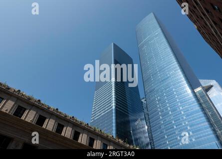 Gare de Pennsylvanie, Daniel Patrick Moynihan train Hall, soleil, 2023, extérieur, Manhattan, façade, James A. Farley, bureau de poste, architecture, été Banque D'Images