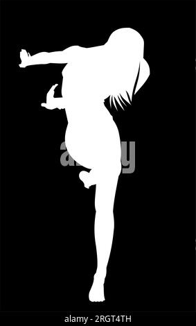 silhouette blanche d'un homme dansant sur fond noir, graphismes monochromes, design, logo Banque D'Images