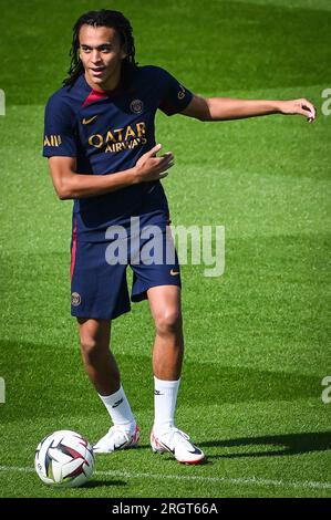 Poissy, France. 11 août 2023. Ethan MBAPPE du PSG lors de l'entraînement de l'équipe du Paris Saint-Germain le 11 août 2023 au Campus PSG à Poissy - photo Matthieu Mirville/DPPI crédit : DPPI Media/Alamy Live News Banque D'Images