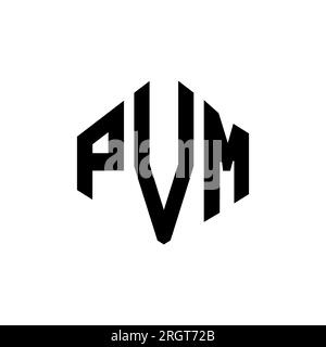 Logo de lettre PVM en forme de polygone. Logo en forme de polygone et de cube PVM. Modèle de logo vectoriel hexagone PVM couleurs blanc et noir. Monogr. PVM Illustration de Vecteur