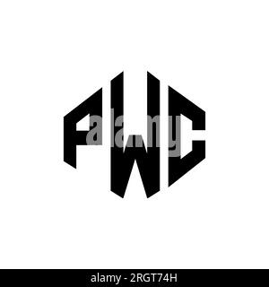 Logo de lettre PWC avec forme polygonale. Logo en forme de polygone et de cube de PWC. Modèle de logo vectoriel hexagone PWC couleurs blanc et noir. PWC monogr Illustration de Vecteur