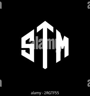 Logo lettre STM avec forme polygonale. Logo en forme de polygone et de cube STM. Modèle de logo vectoriel hexagone STM couleurs blanc et noir. Monogr. STM Illustration de Vecteur