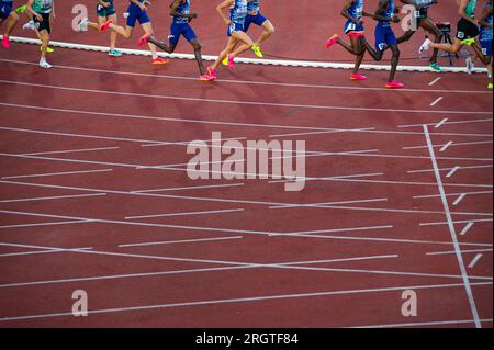 OSTRAVA, TCHÉQUIE, 27 JUIN 2023 : jambes des athlètes d'endurance sur piste et terrain. Editer l'espace Banque D'Images