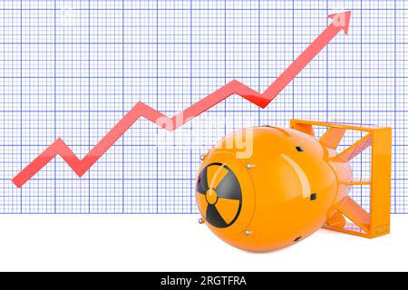 Bombe nucléaire avec graphique croissant, rendu 3D isolé sur fond blanc Banque D'Images