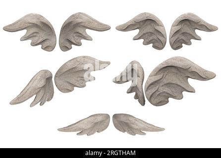 Illustration de rendu 3d isolé de statue de pierre ailes d'ange Cupidon, dans divers angles. Banque D'Images