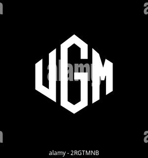 Conception de logo de lettre UGM avec forme de polygone. Conception de logo en forme de polygone et de cube UGM. Modèle de logo vectoriel hexagone UGM couleurs blanches et noires. Monogr. UGM Illustration de Vecteur