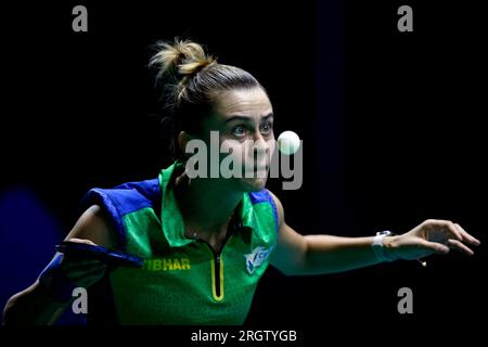 Rio de Janeiro, Brésil. 11 août 2023. Bruna Takahashi (BRA) concourt lors du match de simple féminin contre LI Yu-Jhun (CHN), lors de la ronde 16 de la candidate WTT Rio de Janeiro 2023, à l'Arena Carioca 1, à Rio de Janeiro le 11 août. Photo : Satiro Sodr/DiaEsportivo/Alamy Live News crédit : DiaEsportivo/Alamy Live News Banque D'Images