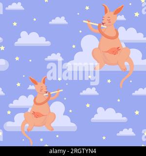 Illustrations pour enfants mignons pour la décoration de pépinière, cartes postales, affiches, livres, impressions sur les vêtements, tissus. Une mère kangourou joue une berceuse pour elle Illustration de Vecteur