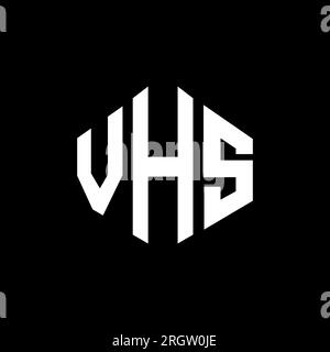 Logo de lettre VHS avec forme de polygone. Logo en forme de polygone VHS et de cube. Modèle de logo vectoriel hexagone VHS couleurs blanc et noir. Monogr. VHS Illustration de Vecteur