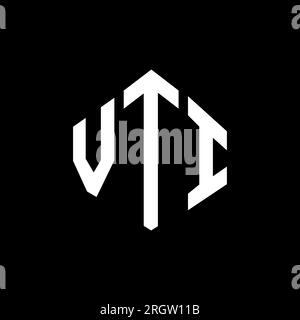 Logo de lettre VTI avec forme de polygone. Logo en forme de polygone et de cube VTI. Modèle de logo vectoriel hexagone VTI couleurs blanc et noir. Monogr. VTI Illustration de Vecteur