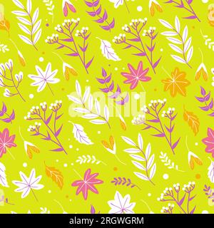 Fleurs et herbes. Motif rustique pastoral sans couture. Été lumineux, illustration de printemps, style Boho. Pour vêtements, papier peint, impression sur tissu, enveloppe Illustration de Vecteur