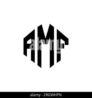 Conception de logo de lettre AMF avec forme de polygone. Conception de logo en forme de polygone et de cube AMF. Modèle de logo vectoriel hexagone AMF couleurs blanc et noir. AMF monogr Illustration de Vecteur