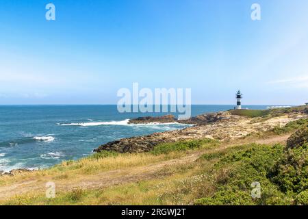 Le phare sur isla Pancha en Galice, côte atlantique de l'Espagne Banque D'Images