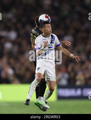 Los Angeles, Californie, États-Unis. 11 août 2023. MAXIMILIANO MEZA (11), le milieu de terrain de CF Monterrey, et SERGI PALENCIA (30), défenseur du Los Angeles FC, se disputent le ballon lors d'un match de la coupe des ligues entre le Los Angeles FC et CF Monterrey au Rose Bowl Stadium de Pasadena, en Californie. (Image de crédit : © Brenton Tse/ZUMA Press Wire) USAGE ÉDITORIAL SEULEMENT! Non destiné à UN USAGE commercial ! Crédit : ZUMA Press, Inc./Alamy Live News Banque D'Images