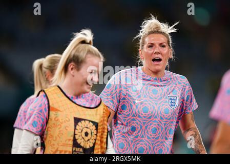 L'équipe anglaise Millie Bright s'échauffera avant les quarts de finale de la coupe du monde féminine de la FIFA au Stadium Australia, Sydney. Date de la photo : Samedi 12 août 2023. Banque D'Images