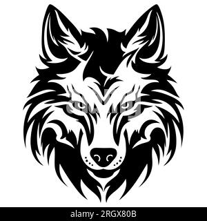 Silhouette de tête de loup, visage de loup SVG, PDF, DXF, PNG, Wolf Clipart, Wolf logo Vector, T-shirt cricut | Téléchargement numérique, Tribal Black & White Tattoo Art Banque D'Images