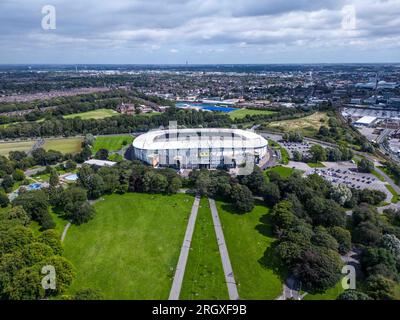 Hull, Royaume-Uni. 28 juillet 2023. Une vue aérienne du MKM Stadium, qui accueille Hull City lors du Sky Bet Championship Match Hull City vs Sheffield Wednesday au MKM Stadium, Hull, Royaume-Uni, le 12 août 2023 (photo de Ryan Crockett/News Images) à Hull, Royaume-Uni le 7/28/2023. (Photo de Ryan Crockett/News Images/Sipa USA) crédit : SIPA USA/Alamy Live News Banque D'Images