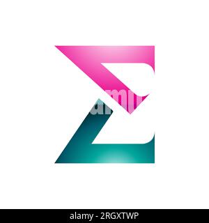 Magenta et vert persan Sharp brillant élégant lettre E icône sur un fond blanc Banque D'Images