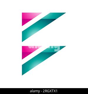 Magenta et vert persan brillant drapeau triangulaire en forme de lettre B icône sur fond blanc Banque D'Images