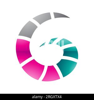 Magenta et vert persan Glossy Swirly Letter G icône avec rayures sur fond blanc Banque D'Images