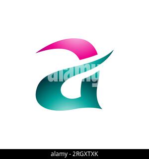 Magenta et vert persan brillant pointes courbées lettre Une icône sur fond blanc Banque D'Images