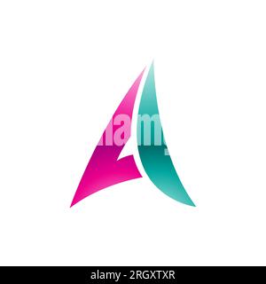 Papier brillant magenta et vert persan en forme de plan lettre A icône sur fond blanc Banque D'Images