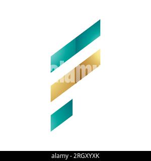 Icône de lettre F brillante verte persane et dorée avec des rayures diagonales sur un fond blanc Banque D'Images