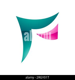 Vert persan et magenta ondulé papier glacé en forme de lettre F icône sur fond blanc Banque D'Images