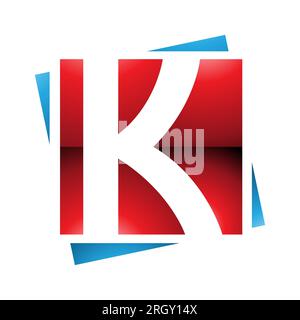 Icône rouge et bleu carré brillant lettre K sur fond blanc Banque D'Images