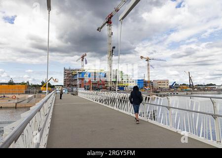 Inre hamnen (port) dans la ville de Norrköping, Suède. Banque D'Images