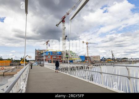 Inre hamnen (port) dans la ville de Norrköping, Suède. Banque D'Images