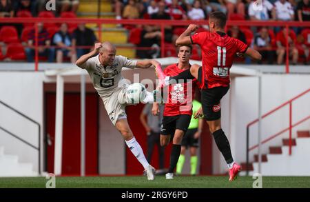 Bruxelles, Belgique. 12 août 2023. Un match de football entre RWD Molenbeek et KV Mechelen, samedi 12 août 2023 à Bruxelles, le jour 3/30 de la 2023-2024 'Jupiler Pro League' première division du championnat belge. BELGA PHOTO TOM GOYVAERTS crédit : Belga News Agency/Alamy Live News Banque D'Images