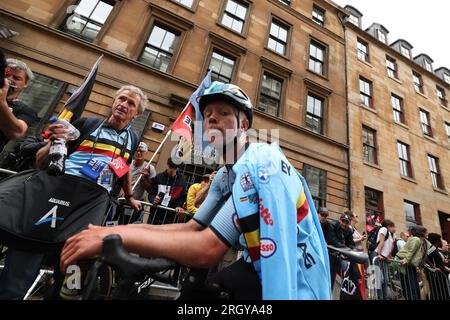 Glasgow, Royaume-Uni. 12 août 2023. Le Belge Gil Gelders photographié après la course sur route masculine U23 aux Championnats du monde UCI Cyclisme, à Glasgow, Écosse, samedi 12 août 2023. UCI organise les mondes avec toutes les disciplines cyclistes, cyclisme sur route, cyclisme en salle, VTT, course BMX, paracyclisme routier et paracyclisme intérieur, à Glasgow du 05 au 13 août. BELGA PHOTO DAVID PINTENS crédit : Belga News Agency/Alamy Live News Banque D'Images