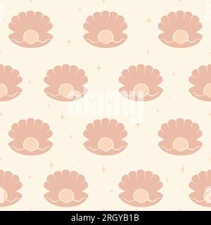 Impression de motif sans couture avec illustration de coquille de perle rose Illustration de Vecteur