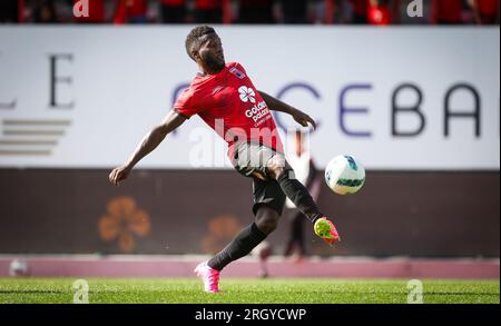Bruxelles, Belgique. 12 août 2023. Christophe Mickael Biron de Rwdm photographié en action lors d'un match de football entre RWD Molenbeek et KV Mechelen, samedi 12 août 2023 à Bruxelles, le 3/30e jour de la 2023-2024 'Jupiler Pro League' première division du championnat belge. BELGA PHOTO TOM GOYVAERTS crédit : Belga News Agency/Alamy Live News Banque D'Images