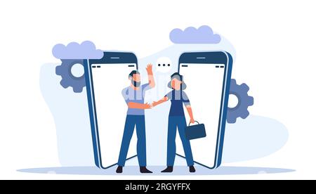 L'amiable d'entreprise illustration relationship trust d'équipe de travail. L'homme et de la femme partenaire argent démarrage job concept vecteur. Le succès de la coopération rencontrez Illustration de Vecteur